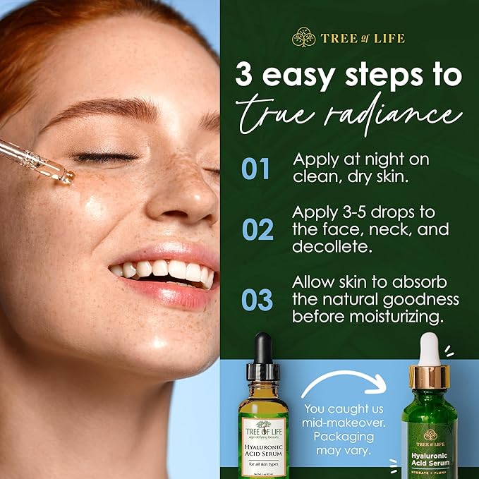Tree of Life Beauty Hyaluronic Acid Serum, Skin Brightening Face Oil for Dark and Age Spots, Facial Serums for Dry and Sensitive Skin Care with Vitamin E for Soft Smooth Skin, 2 Fl Oz, (Pack of 2)