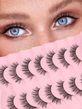 Wispy Lashes False Eyelashes 16mm Strip Lashes Fluffy Eyelashes C Curl Lash Strips Fake Eyelashes Natural with 0.1MM Thin Cotton Band Siligli 3D Volume Eyelash Pack 7 Pair