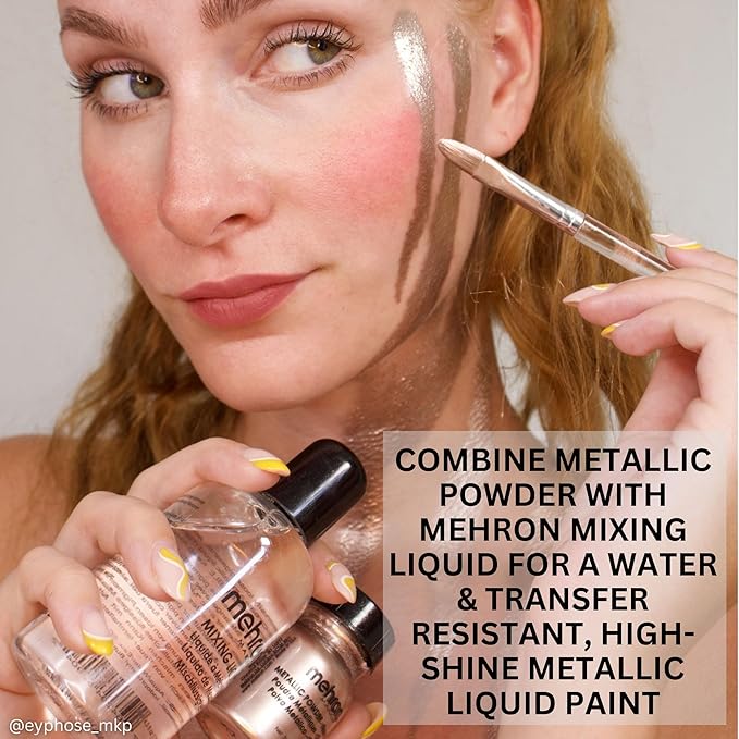 Mehron Makeup Metallic Powder | Metallic Chrome Powder Pigment for Face & Body Paint, Eyeshadow, and Eyeliner .5 oz (14 g) (Silver)