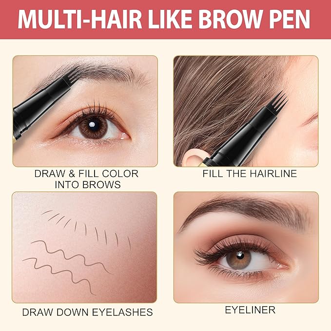 LAVONE Eyebrow Pen, 2-in-1 Eyebrow Pencils for Women with 4 Tip Microblading Eyebrow Pencil and Curved Precise Brow Pencil, Waterproof Eyebrow Pencil Create Full, Natural Hair-Like Brows, Black