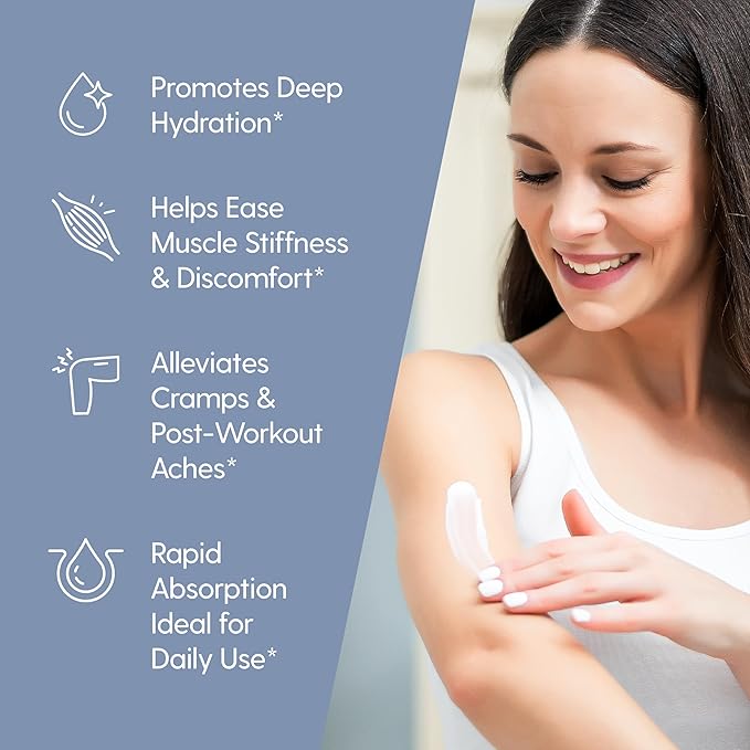 Sore Muscle Magnesium Lotion for Sleep, Relaxing Post-Workout Cream with Arnica Oil for Leg Cramps, Sore Feet and Joints | With Moisturizing Shea Butter, Coconut Oil, Collagen and Stem Cells, 8 fl oz