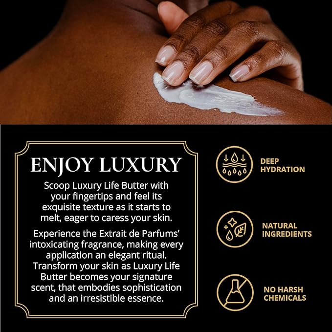 LUXURY LIFE Bed Butter - Scented, Luxurious Body Butter With All-Natural Hyaluronic Acid For Soft, Glowing, Hydrated Skin For Men & Women - Suitable For All Skin Types - Luxury Scent, 5 oz