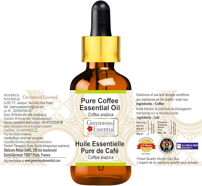 Greenwood Essential Pure Coffee Essential Oil (Coffea Arabica) with Glass Dropper 30ml (1.01 oz)
