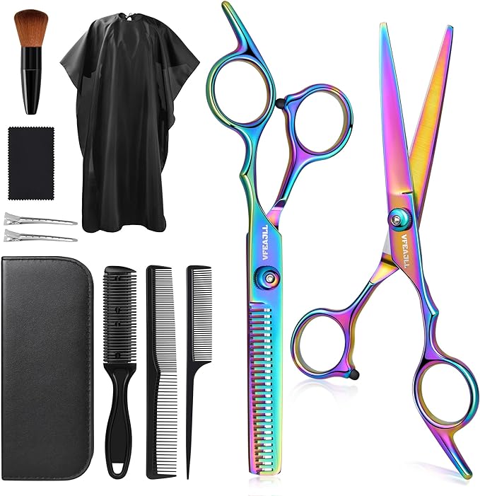Hair Cutting Scissors Kits,11Pcs Professional Haircut Scissors Kit with Comb,Clips,Cape,New Craftsmanship Stainless Steel Hairdressing Thinning Shears Set for Barber,Salon,Home,Men,Women