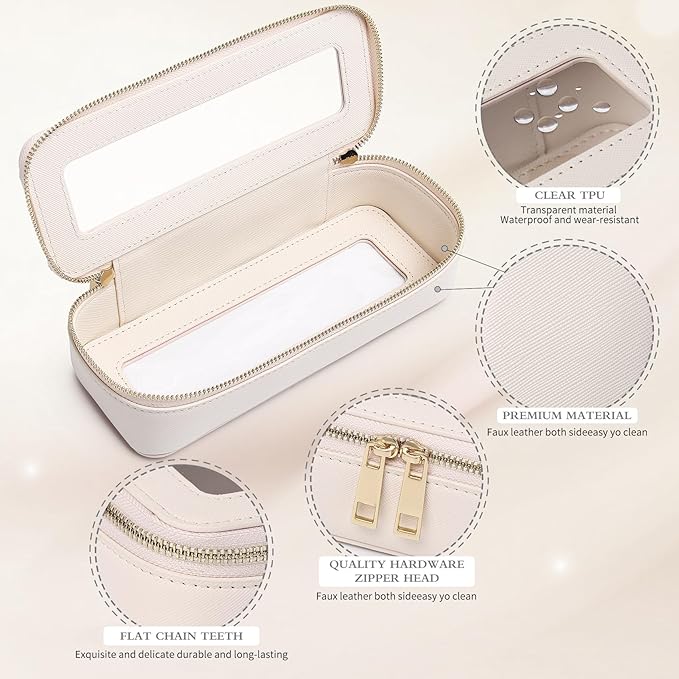 Pinkmik Makeup Brush Bag Slim Clear Makeup Bag Transparent Travel Cosmetic Case & Toiletry Bag with Zipper Small Beatuy Makeup Bag Purse Organizer for Women (Beige, SLIM)