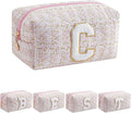 JOVAKIT Alphabet Makeup Bag Cosmetic Bag for Women, Christmas Gifts for Girls Age 6-18, Floral Flowers Coquette Travel Toiletry Zipper Make Up Pouch Organizer Trendy Stuff (Pink Floral C)
