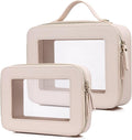 Pinkmik Clear Makeup Bag for Women Waterproof Travel Cosmetics and Toiletries Case Portable Makeup Oaganizer Bag Clear Car Bag with Zipper (Beige, M+L)