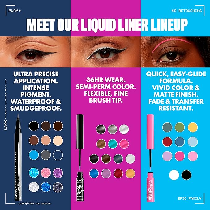 NYX Professional Makeup Epic Ink Liner, Waterproof Matte Liquid Eyeliner with Vegan Formula - Mid Night Rise (Deep Navy)