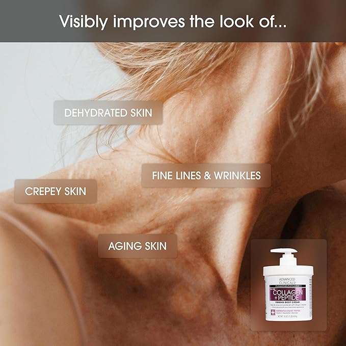 Advanced Clinicals Collagen Peptides Body Lotion + Hyaluronic Acid Moisturizer 2PC Skincare Set For Women & Men | Dry Skin Moisturizing Body Cream Helps Diminish Appearance Of Crepey Skin, 2PC Bundle