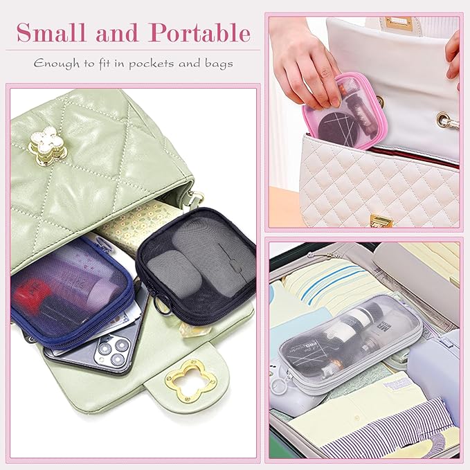 4 Pieces Mini Zipper Nylon Mesh Pouch, Mesh Cosmetic Bags Makeup Bags, Multipurpose Travel Toiletry Bags for Office Supplies and Travel Accessories (Black, M)