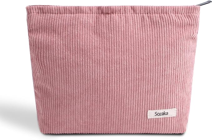 Cosmetic Bags for Women - Corduroy Cosmetic Bag Aesthetic Women Handbags Purses Smile Dots Makeup Organizer Storage Makeup Bag Girls Case Bags (Pure Pink)