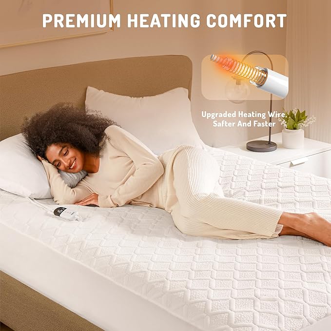 Full Size Heated Mattress Pad - Degrees of Comfort Electric Bed Warmer with Single Controller, 6 Heating Levels, 10-Hour Auto Shut-Off, Breathable Air-Layer, 54"x75"