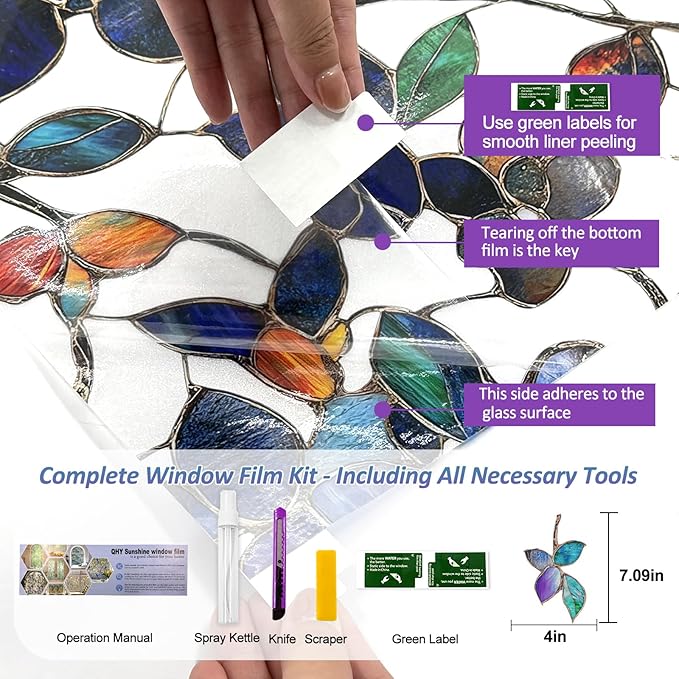 Window Privacy Film Stained Glass Window Film Frosted Window Film Window clings Non-Adhesive Reusable Decorative for Home Removable (Purple Frosted,17.5 X 157.4 in