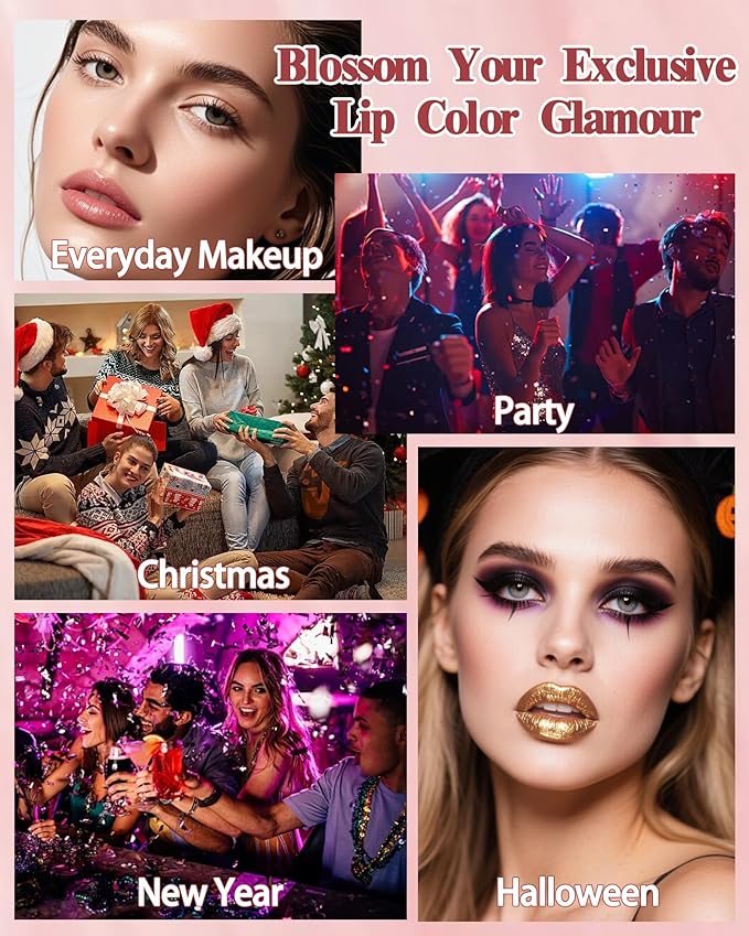 Metallic Pink Color Changing Shimmer Lipstick for Women,3D Shine High Impact Long Lasting Hydrating Transfer Proof Lipstick,Creamy Matte Non Sticky Plumping Lip Gloss,Full Coverage Lip Color Makeup 05