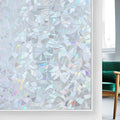rabbitgoo Window Privacy Film Rainbow Film Decorative Window Sticker, 3D Static Stained Glass Cling Tint for Home Heat Control Non-Adhesive, Grayish Silver, 17.5 x 78.7 inches