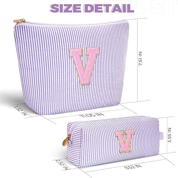 Personalized Makeup Bag for Women Girls - Fashion Cosmetic Bag Trendy Travel Toiletry Bag with Initials Letter - Teen Gifts - Lavender,V