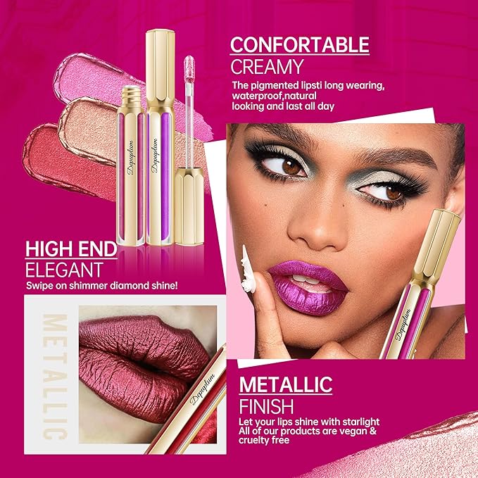 Silver Lipsticks for Women Metallic Lipstick Long Lasting Non Stick Cup Lip Gloss, Shimmer Lightweight Hydrating Full Coverage Lip Color, DP110 Moonlight