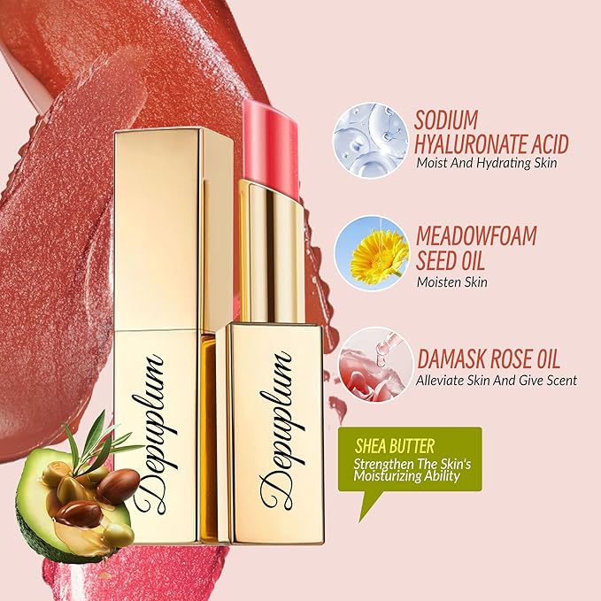 Red Mulberry Nude Lipstick Set for Women Shimmer Tinted Lip Balm Hydrating Moisturizing Lip Gloss Cruelty Free Lip Makeup, DM108/109/118