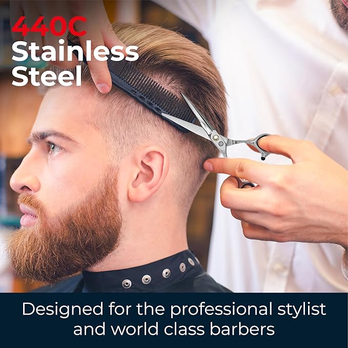 Professional Hair Cutting Scissors - 6 Inches - Convex Blade - Japanese 440C Stainless Steel - For Wet or Dry Cutting - Saki Shears Musashi For Hairdressers and Barbers