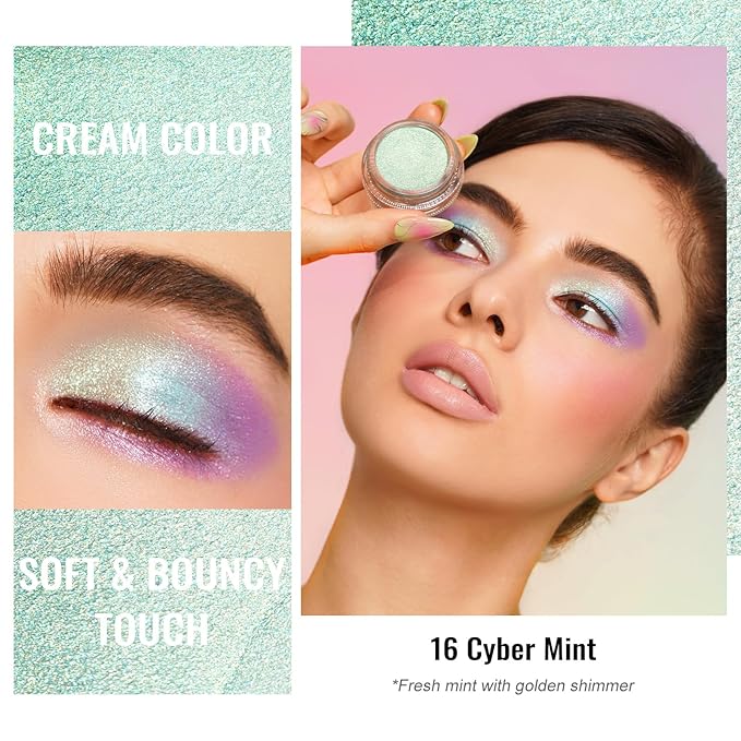 Oulac Green Cream Eyeshadow-Eyeshadow Prime| as Highlighter Large Capacity Highly Pigmented Eye Shadow Waterproof &Long Lasting with Moisturizing Formula, Shimmer Glitter Eye Makeup. 6g.(16)