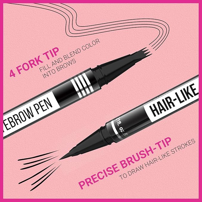 iMethod Microblading Eyebrow Pen - Eyebrow Pencil Magical 2-in-1 Dual-Ended Eye Brow Pencils for Women with 4-Fork-Tip & Ultra Precise Brush-Tip Create Natural Hair-Like Brows, Last All-Day, Black