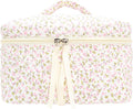 Quilted Makeup Bag Large Travel Zipper Soft Cosmetic Case for Women Girls Make Up,Floral Pink