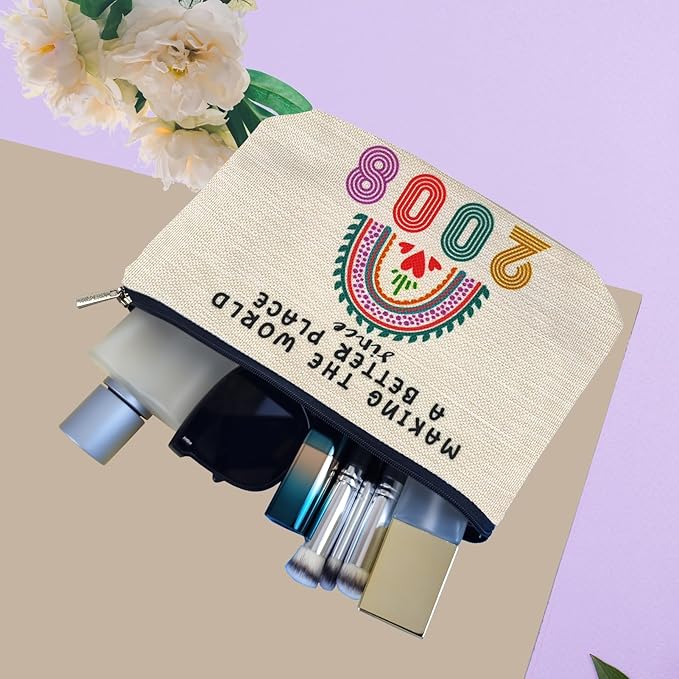 ancpeany 17th Birthday Decorations for Girls, Her, Teenage Girls, Sister, Daughter, Granddaughter, 2008 Funny 17 Year Old Girl Gift Ideas Makeup Bags, Cosmetic Travel Bag for 17th Birthday Gifts