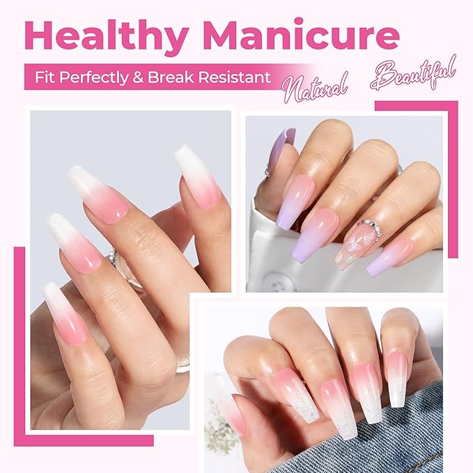 UNA GELLA Medium Coffin Nails Tips, 312Pcs Pre-Etched Gel Nail Tips Coffin Press On Nails Clear Full Cover for Nail Extensions & DIY Art Salon at Home, Long Lasting 12 Sizes