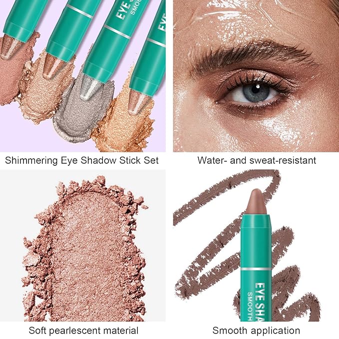 8Pcs Eyeshadow Stick, Eye Brightener Stick, Shimmer Creamy Eye Shadow Makeup, Waterproof Long Lasting Glitter Highlighter Eye Liner Pencil (SET A)