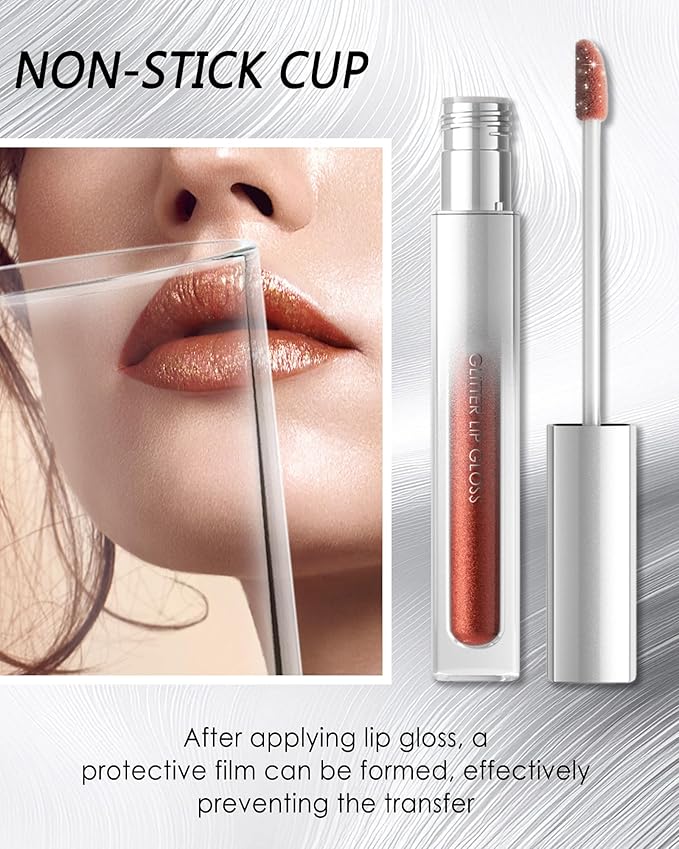 Diamond Sheer Pink Lip Gloss, Matte Metallic Shimmer Non-Stick Lipgloss, Long-Lasting Waterproof Smudge Proof Liquid Lipstick, Sparkle Lip Tint Stain,Thanksgiving Makeup Gift for Women Girl-02