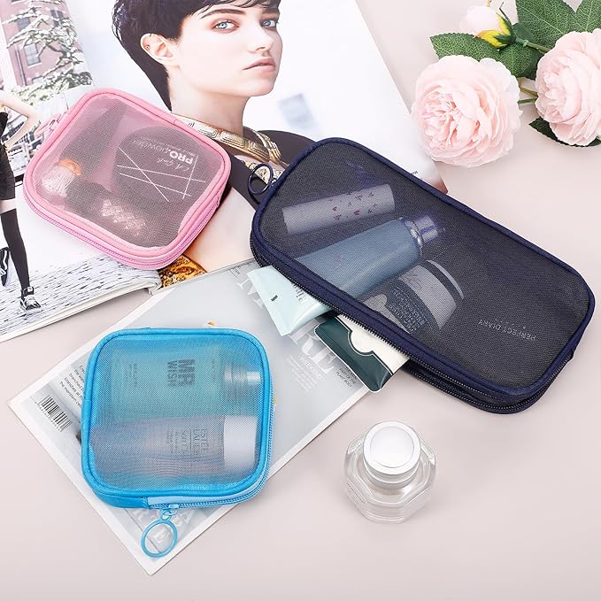 4 Pieces Mini Zipper Nylon Mesh Pouch, Mesh Cosmetic Bags Makeup Bags, Multipurpose Travel Toiletry Bags for Office Supplies and Travel Accessories (Multicolored, S)