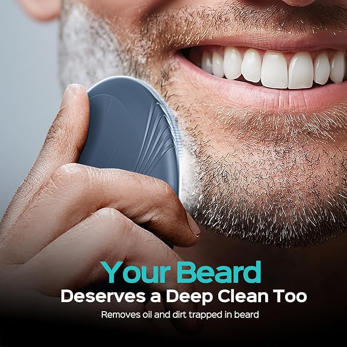 COSLUS Silicone Face Scrubber for Men: 5 Cleansing Modes Facial Cleansing Brush for Beard Care, Sensitive Skin - Deep Cleansing & Gentle Exfoliating, Waterproof Portable for Shower & Travel, Navyblue