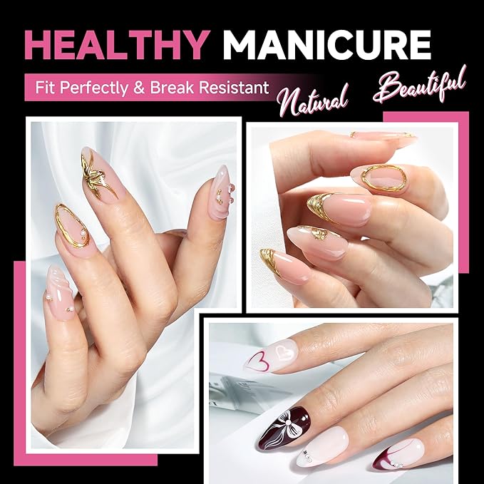UNA GELLA Medium Almond Nail Tips, 312pcs Almond Gel Nails Tips Shape Pre Etched Full Cover Clear Fake Acrylic Pointed Press On Nails No C Curve for Nail Extension Christmas Art DIY Salon 12 Sizes