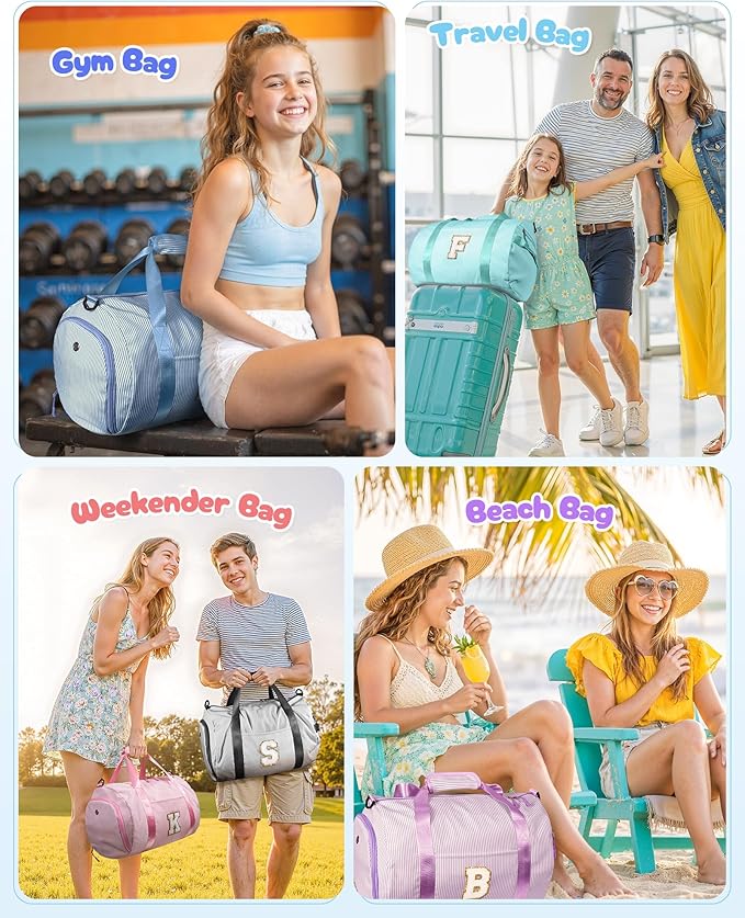 Birthday Gift for Daughter, Girls Travel Duffle Bag, Kids Initial Overnight Bags with Shoe Compartment, Personalized Weekend Bag with Cosmetic Pouch, Cute stuff for Tween (Letter D)
