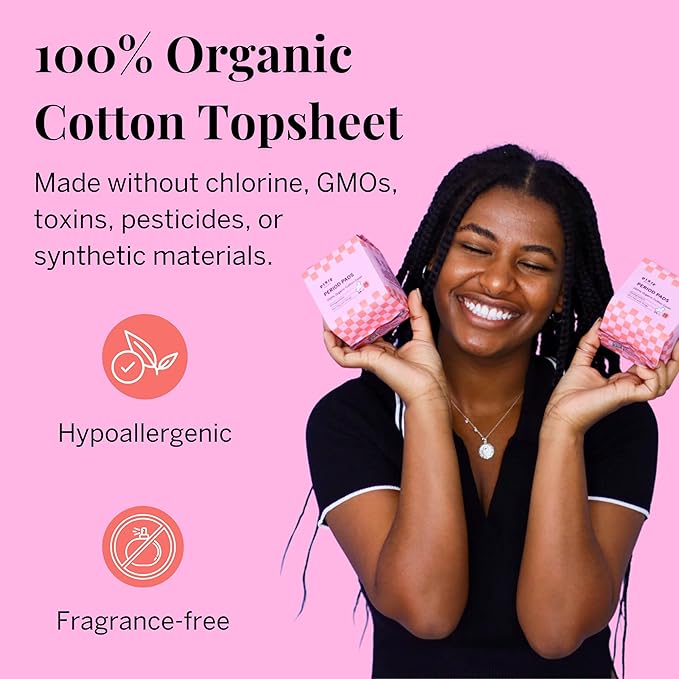 Pixie Organic Cotton Mini Pads with Wings for Women & Teens - Ultra Thin, Light Absorbency Menstrual Pads - Hypoallergenic, Unscented & Biodegradable for Feminine Care - 64 Count