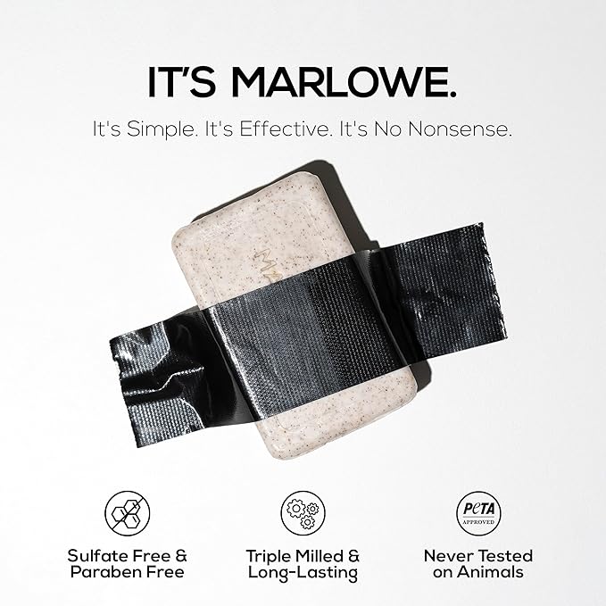 MARLOWE. No. 102 Body Scrub Soap 7 oz, Santal, Exfoliating Soap Bar with Shea Butter, Olive Oil & Green Tea Extracts, Cleanses, Smooths & Revitalizes Skin, Warm Amber, Spice & Citron Scent