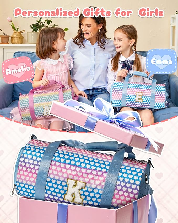 Stocking Stuffers for Kid, Girls Travel Duffel Bag, Kids Initial Overnight Bags with Shoe Compartment, Initial Duffle Bag with Makeup Pouch, Christmas Gifts for Grandkids (Letter Z)