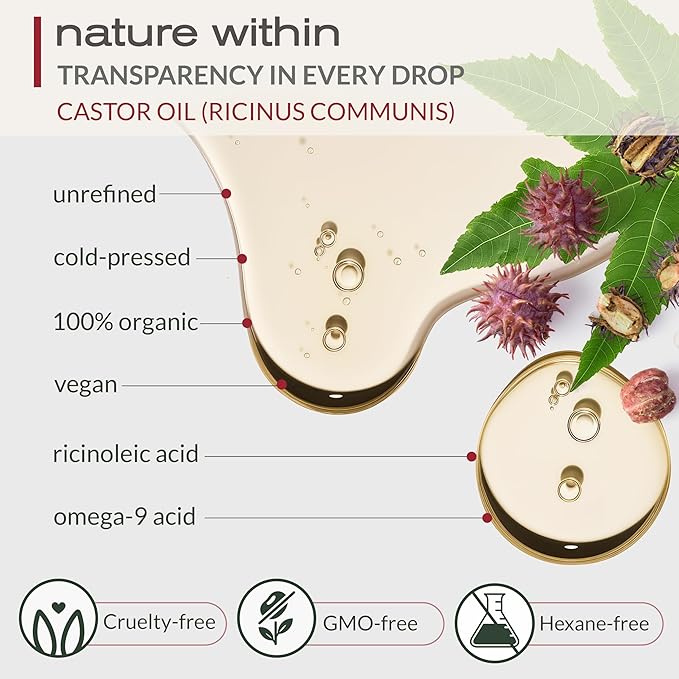 Ella & Eden Organic Castor Oil – Cold-Pressed Hexane-Free Unrefined - For Hair Growth, Skin and Face - USDA Certified & 100% Pure - 32 fl oz