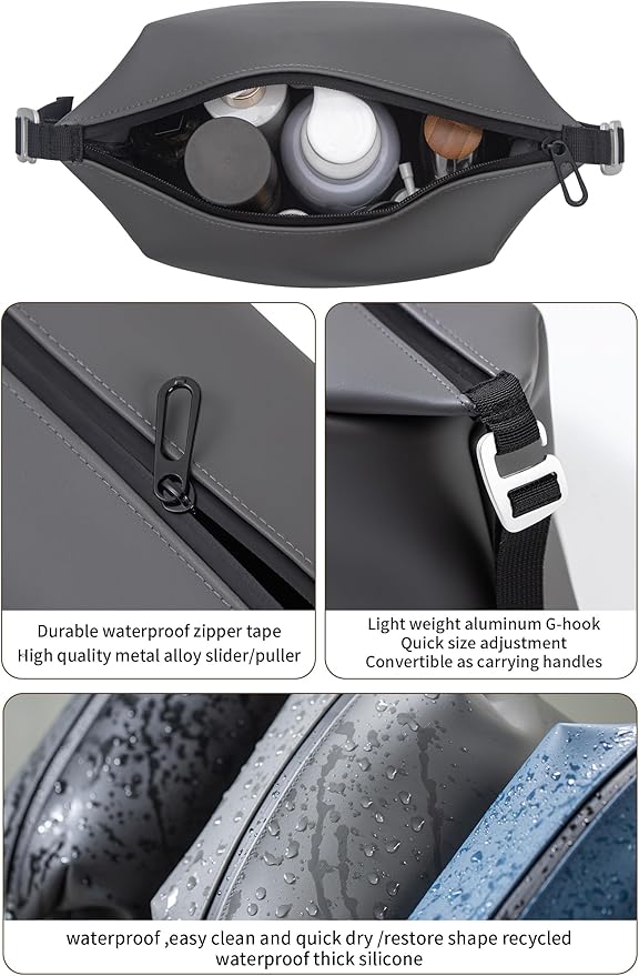 6"x 11" 6L Large Silicone Toiletry Bag,Waterproof Leakproof Foldable Travel Organizer,Dopp Kit Alternative for Men & Women,Grey