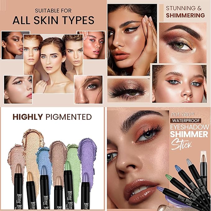 Eyeshadow Shimmer Stick, 16 Color Highlighter Eyeshadows Pencil Waterproof Glitter Eye Shadow Eyeliner Pen, Waterproof Eyeshadows Shimmer Stick Long Lasting Brightener Eyeshadow (13 Dark Blue)