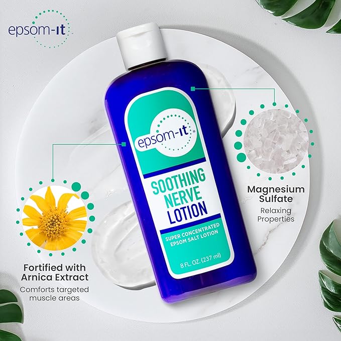 Epsom-It Soothing Nerve Lotion - Epsom Salt Magnesium Lotion, Topical Magnesium Cream with Capsaicin & Arnica to Provide Comfort for Legs, Knee and Feet, 8.0 oz., 4-Pack