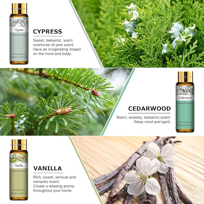 PHATOIL 9PCS Premium Essential Oil Set - 10ML/0.33FL.OZ Fragrance Oils for Diffusers DIY Candle Soap Making, Long Lasting Scents, Ideal Gift Set for Friends and Families