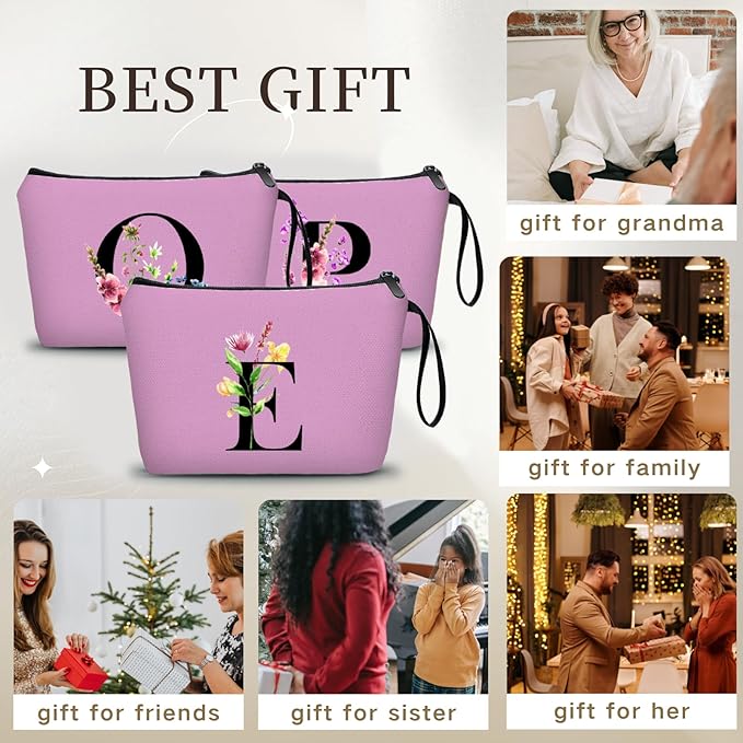 Women Birthday Unique Bride to be Bridal Shower Initial Gifts for Mom Sister Friend Her Teacher Aunt Makeup Cosmetic Bag with Mirror Mothers Day Christmas Graduation E