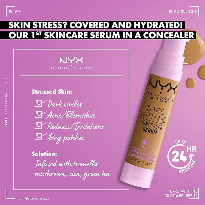 NYX PROFESSIONAL MAKEUP Bare With Me Concealer Serum, Concealer Makeup For Up To 24Hr Hydration - Mocha