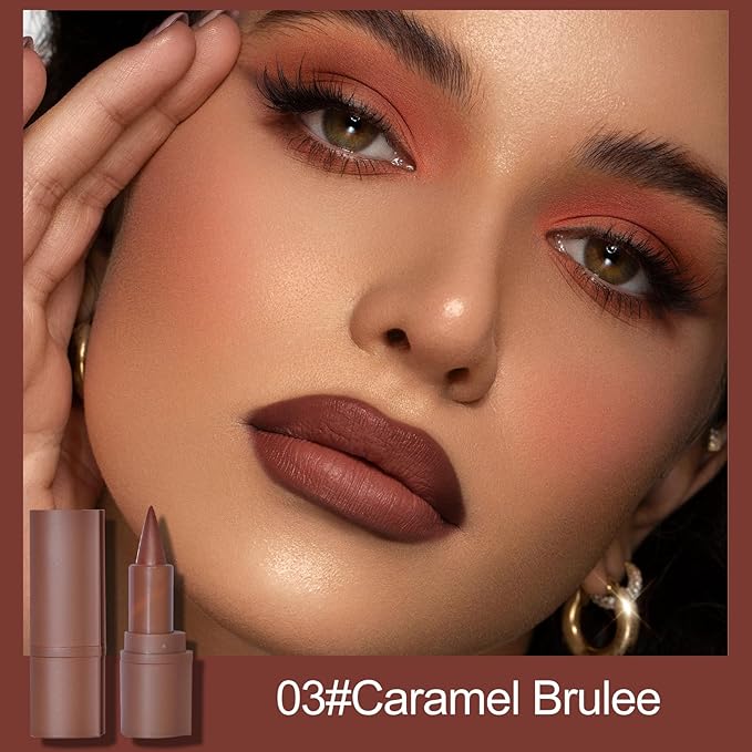 Erinde 6PCS 2-in-1 Lip Liner and Lipstick Lip Combo Set, Matte Nude Dark Brown Red Lip Liner Creamy Lip Pencil Crayon, High Pigmented Long lasting Lipstick Makeup