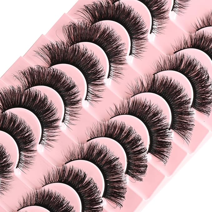 FARRED Cat Eye Lashes Mink Eyelashes Strips Natural Fluffy Russian Strip Eyelash Extension Looking Wispy Full Volume Fox Lash CC Curl Dramatic Short 8mm-15mm Pestañas Postizas for Women