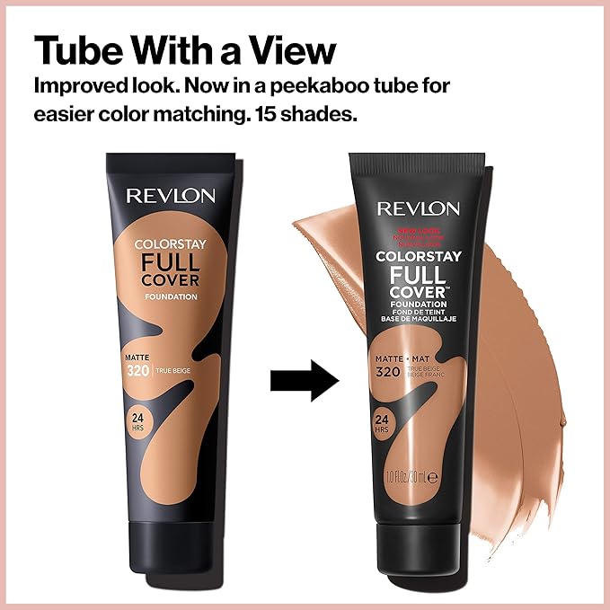 Revlon ColorStay Full Cover Longwear Matte Foundation, Heat & Sweat Resistant Lightweight Face Makeup, Early Tan (390), 1.0 oz