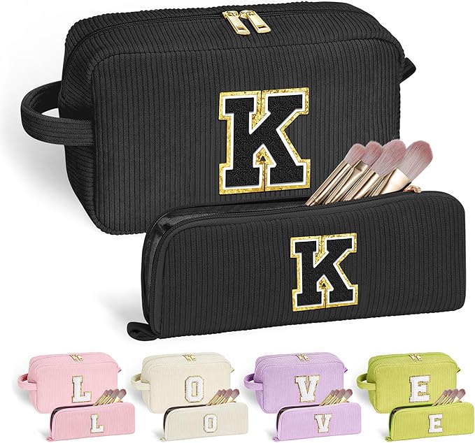 YOOLIFE Initial Travel Makeup Bag Cosmetic Bag - Teen Girl Gifts Trendy Stuff Friend Birthday Gifts for Women Teen Girl Kids