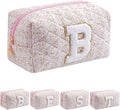 JOVAKIT Alphabet Makeup Bag Cosmetic Bag for Women, Christmas Gifts for Girls Age 6-18, Floral Flowers Coquette Travel Toiletry Zipper Make Up Pouch Organizer Trendy Stuff (Pink Floral B)