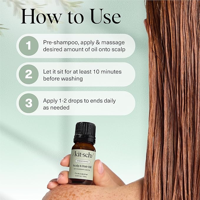Kitsch Rosemary Oil for Hair Growth – Hair Oil with Biotin, Castor & Jojoba – Pre-Wash Scalp oil for Hair Care – Lavender Scent – 10mL